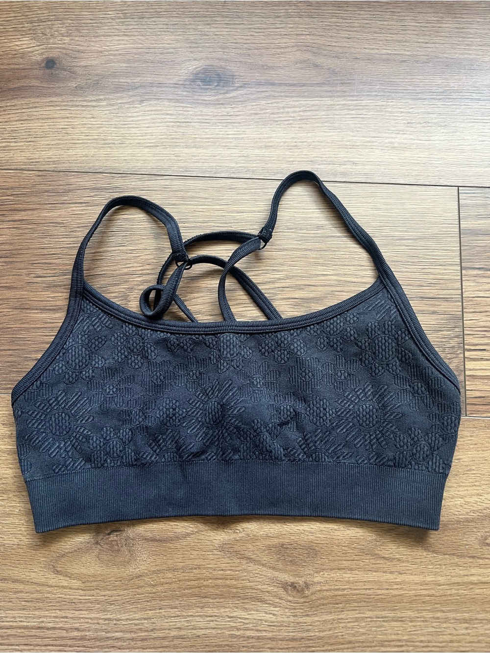 OFFLINE by Aerie Lounging Sports Bra Black Flower Lace Textured M